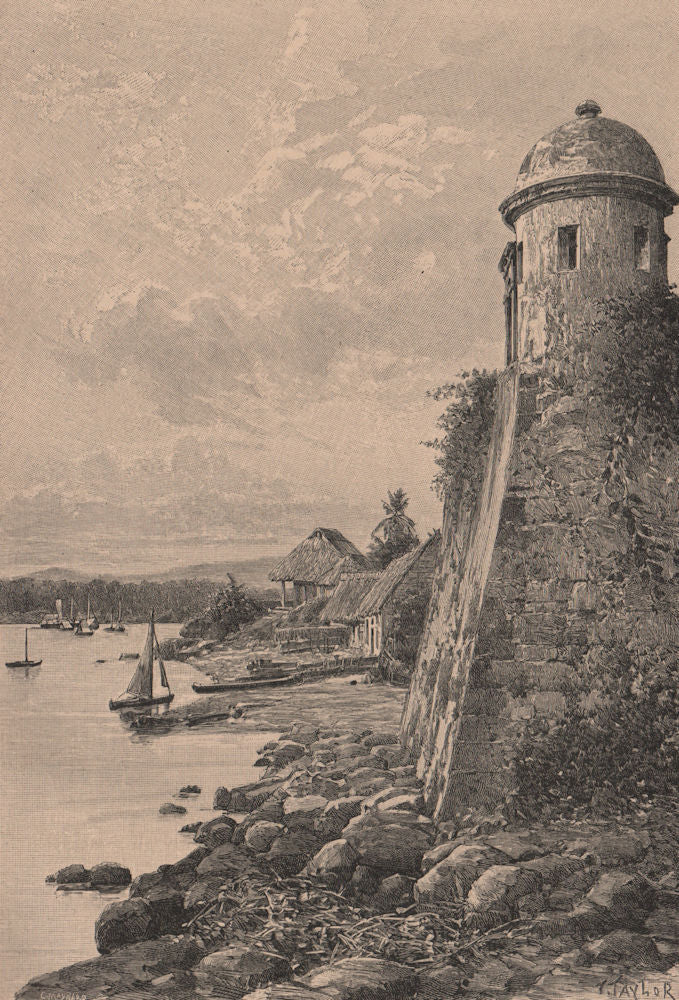 Old Spanish fortifications at Portobelo, Colón Province, Panama 1885 print